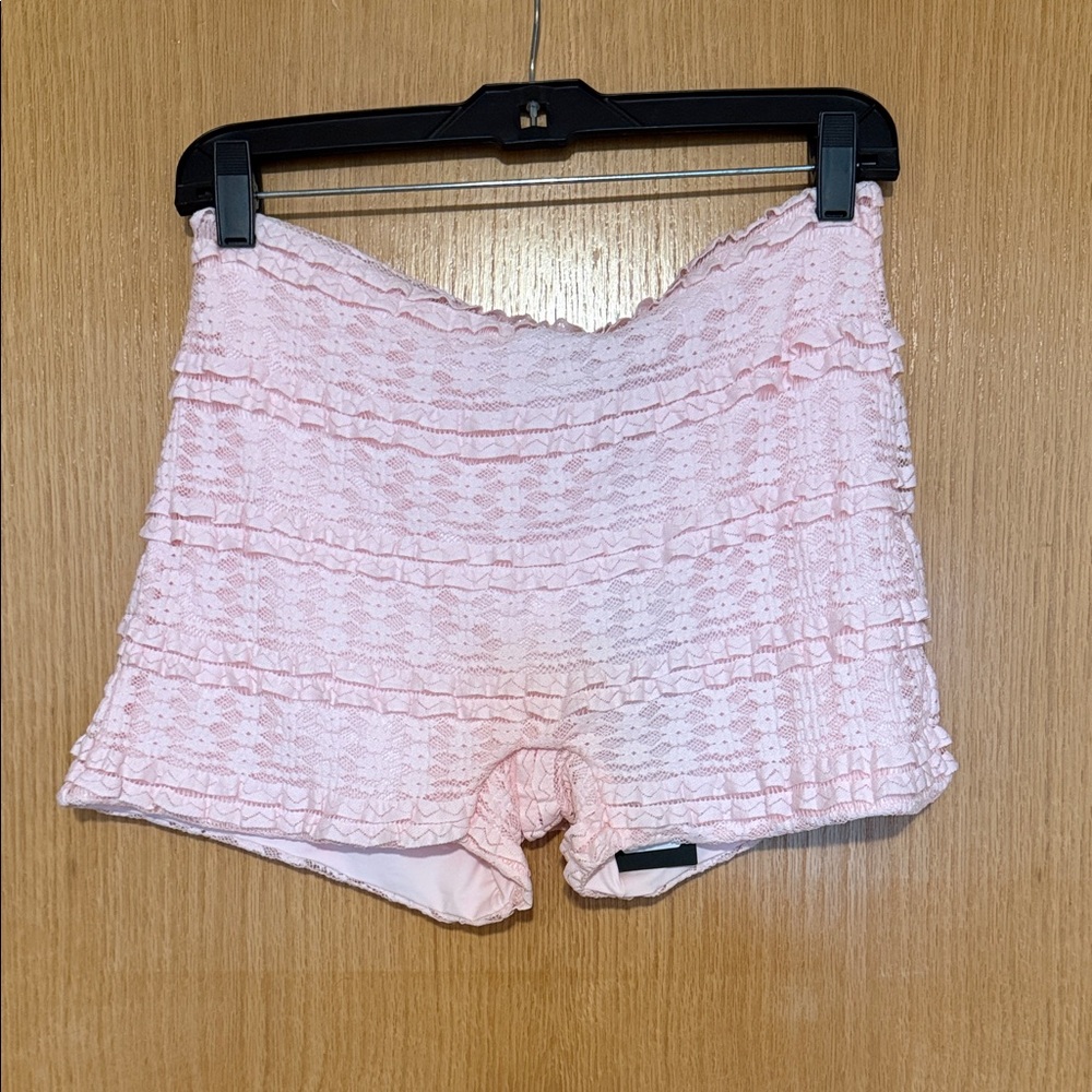 White Fox Pink Lace Ruffle Shorts